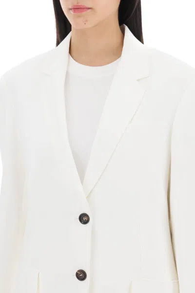 Shop Brunello Cucinelli Viscose-linen Single-breasted Blazer In Bianco