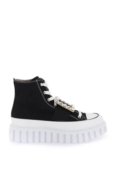 Shop Roger Vivier Viv' Go-thick Canvas High-top Sneakers With Buckle In Nero