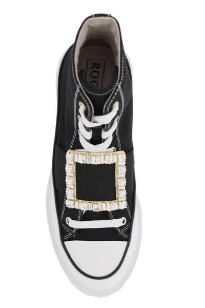 Shop Roger Vivier Viv' Go-thick Canvas High-top Sneakers With Buckle In Nero