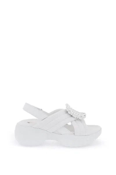 Shop Roger Vivier Viv' Run Light Sandals With Rhinestone Buckle In Bianco