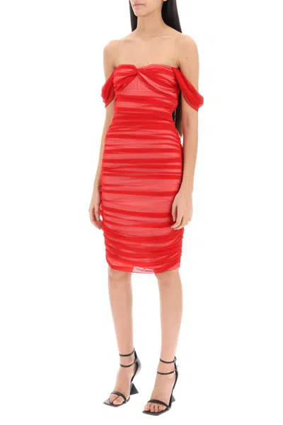 Shop Norma Kamali Walter Draped Mesh Dress In Rosso