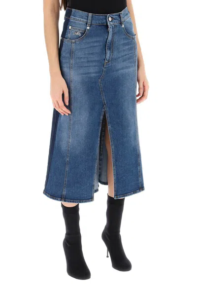 Shop Alexander Mcqueen Washed Denim Midi Skirt In Blu