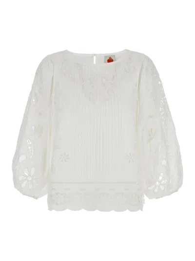 Shop Farm Rio White Blouse With Puffed Sleeves In Techno Fabric Woman