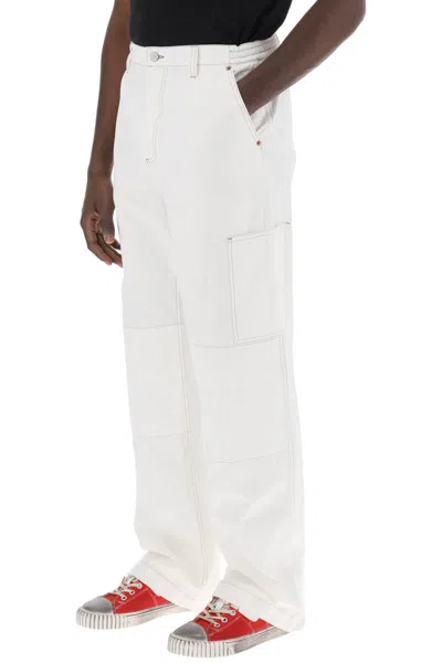 Shop Mm6 Maison Margiela Wide Cotton Canvas Trousers For Men Or Women In Bianco