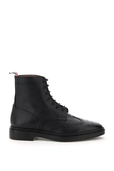 Shop Thom Browne Wingtip Brogue Ankle Boots In Nero