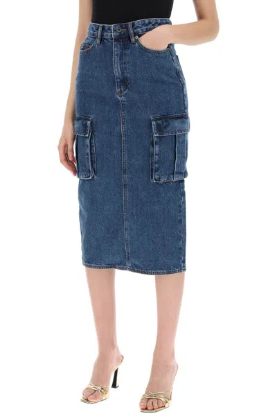 Shop Self-portrait Women's Midi Cargo Skirt In Blu