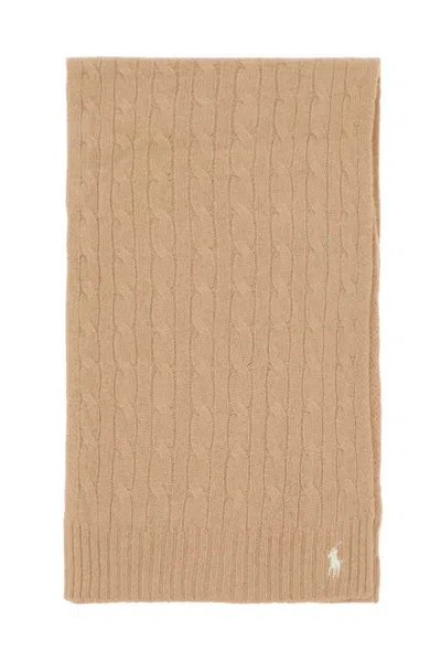 Shop Polo Ralph Lauren Wool And Cashmere Cable-knit Scarf In Beige