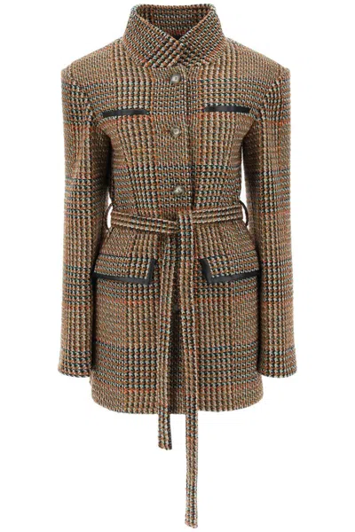 Shop Stella Mccartney Wool Blend Tweed Coat In Marrone