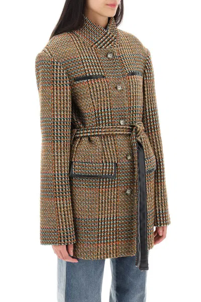 Shop Stella Mccartney Wool Blend Tweed Coat In Marrone