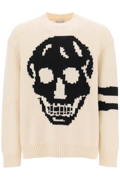 Shop Alexander Mcqueen Wool Cashmere Skull Sweater In Bianco
