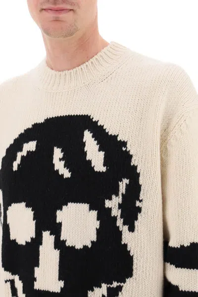 Shop Alexander Mcqueen Wool Cashmere Skull Sweater In Bianco