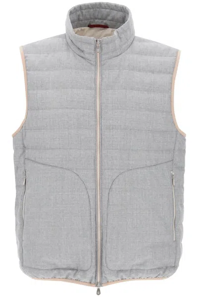 Shop Brunello Cucinelli Wool Down Vest In Grigio