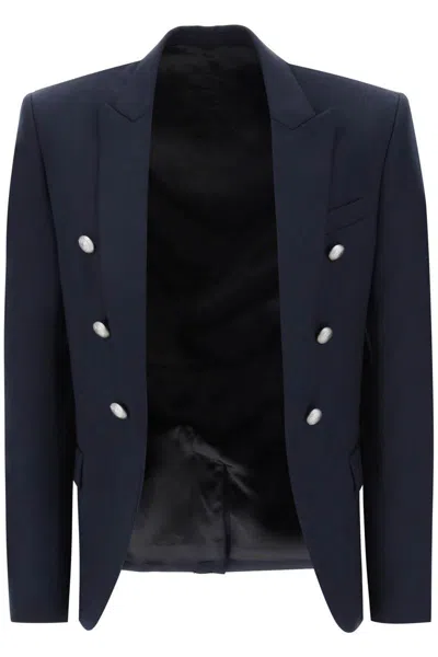 Shop Balmain Wool Jacket With Ornamental Buttons In Blu