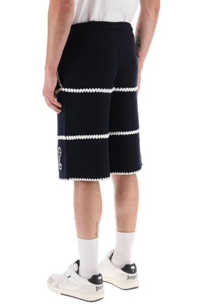 Shop Palm Angels Wool Knit Shorts With Contrasting Trims In Blu