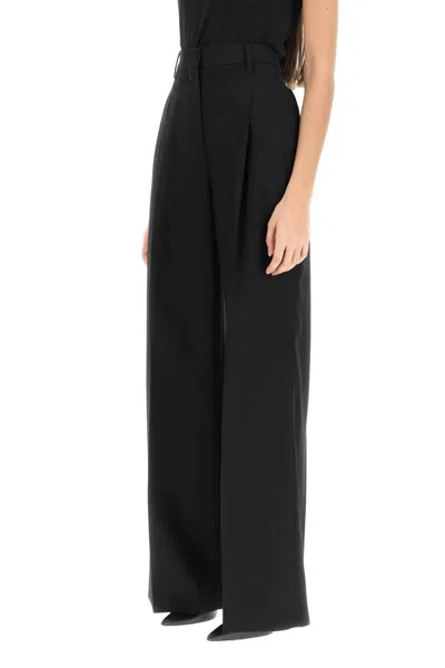 Shop Burberry Wool Pants With Darts In Nero