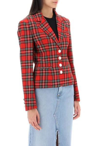 Shop Alessandra Rich Wool Single-breasted Jacket With Tartan Motif In Nero