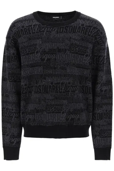 Shop Dsquared2 Wool Sweater With Logo Lettering Motif In Grigio