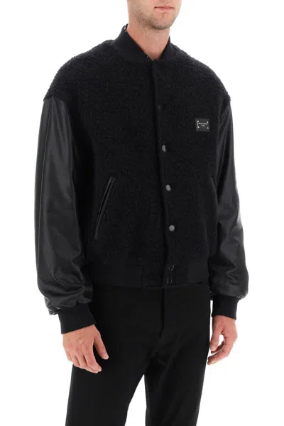 Shop Dolce & Gabbana Wool Teddy Bomber Jacket In Nero