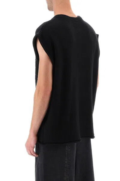 Shop Mm6 Maison Margiela Wool Vest With Embossed Numeric Logo In Nero