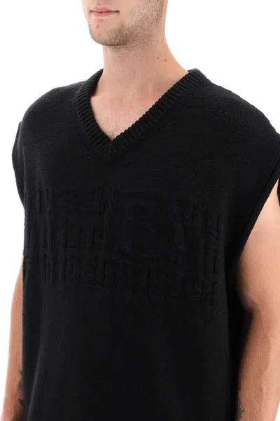 Shop Mm6 Maison Margiela Wool Vest With Embossed Numeric Logo In Nero