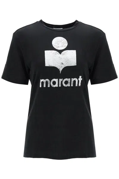 Shop Isabel Marant Étoile Zewel T-shirt With Metallic Logo Print In Nero
