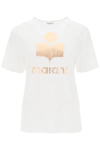 Shop Isabel Marant Étoile Zewel T-shirt With Metallic Logo Print In Bianco