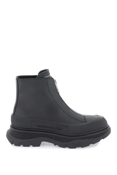 Shop Alexander Mcqueen Zip Tread Slick Ankle Boots In Nero