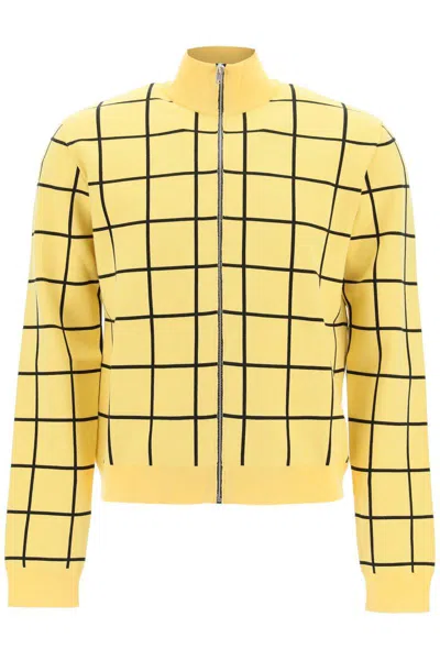 Shop Marni Zip-up Cardigan With Check Motif In Giallo