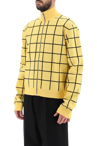 Shop Marni Zip-up Cardigan With Check Motif In Giallo