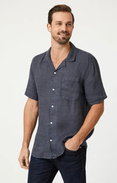 Mavi Linen Short Sleeve Shirt In Periscope In Dark Grey