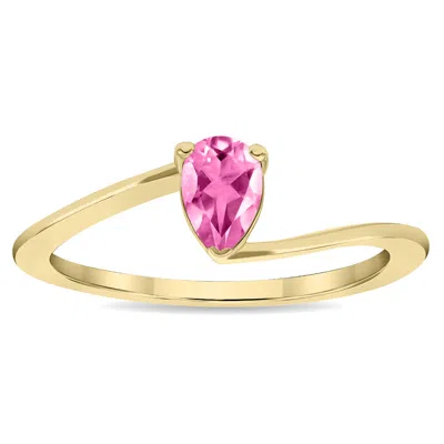 Shop Sselects Women's Solitaire Pear Shaped Topaz Wave Ring In 10k Yellow Gold In Pink