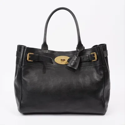 Shop Mulberry Bayswater Tote Calfskin Leather In Black