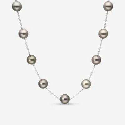 Shop Assael 18k White Gold, Tahitian Natural Color Pearl Collar Necklace N5020 In Grey