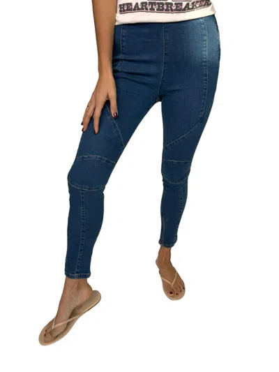 Shop Free People Women's Bella Moto High Rise Skinny Jean In Denim In Blue