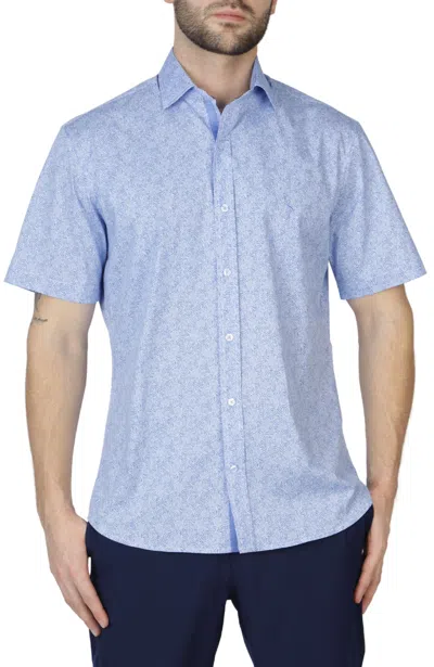Shop Tailorbyrd Blue Swirl Cotton Stretch Short Sleeve Shirt
