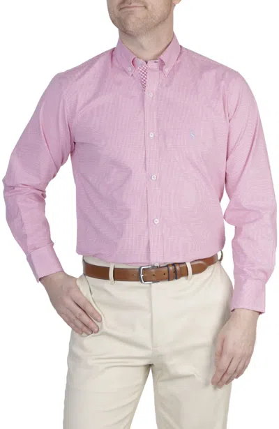 Shop Tailorbyrd Pink Mini Gingham Cotton Stretch Long Sleeve Shirt