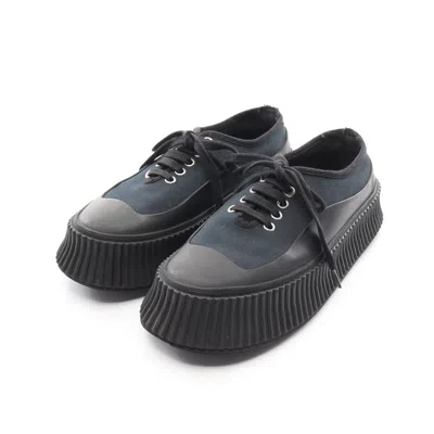 Shop Jil Sander Sneakers Canvas Dark Navy Platform In Blue