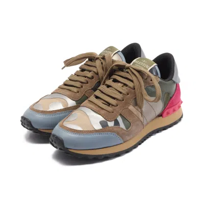 Shop Valentino Rock Studs Sneakers Camouflage Leather Suede Khaki Multicolor