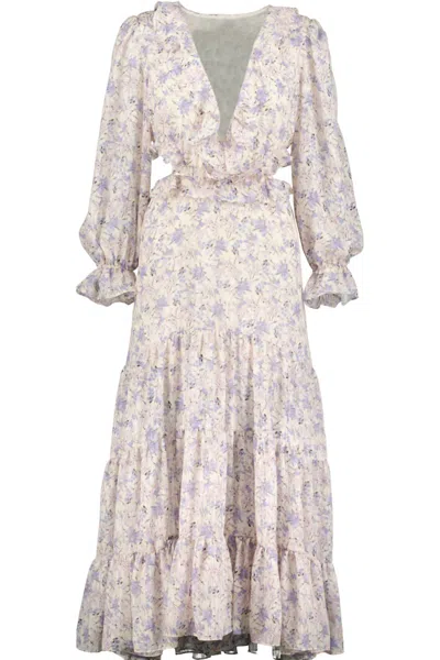 Bishop + Young Paloma Cut-out Dress Botanical Print In Purple Cream Botanical In Purple