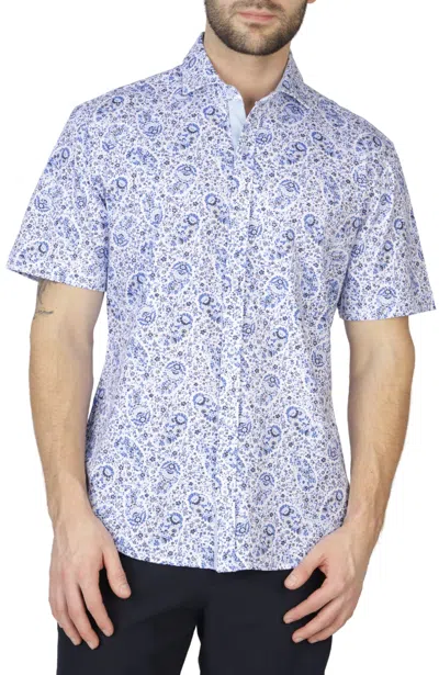 Shop Tailorbyrd Blue Floral Paisley Knit Short Sleeve Getaway Shirt