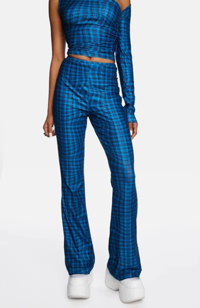 Shop Another Girl Gene Wavy Check Flare Pants In Blue Check