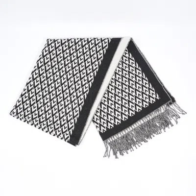 Shop Valentino V Print Fringed Scarf /wool In Black