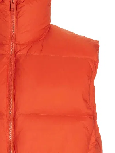Msgm Logo Embroidered High Collar Padded Jackets In Orange