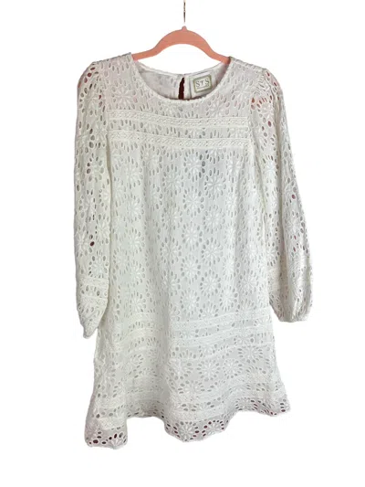 SAIL TO SABLE LONG SLEEVE EYELET DRESS IN WHITE 
