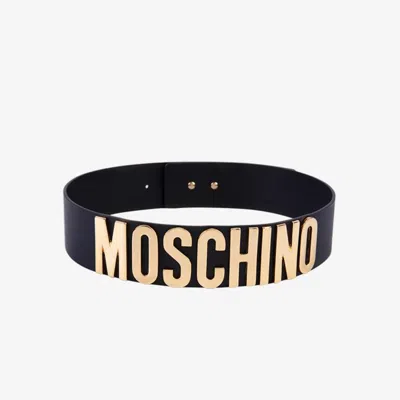 Moschino Crystal-embellished Leather Belt In Black