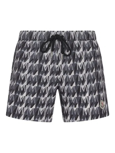 Shop Moncler Monogram Printed Swim Shorts In Multi