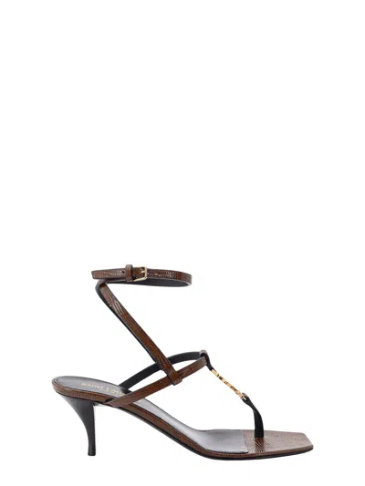 Shop Saint Laurent Leather Sandals With Frontal Monogram