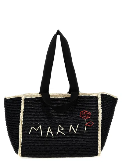 Shop Marni Macramé Shopping Bag Tote Bag White/black