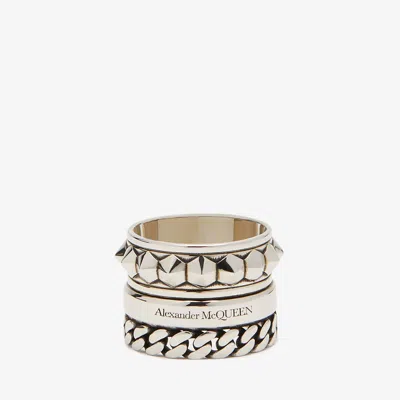 Shop Alexander Mcqueen Punk Multi-layered Ring In Antique Silver