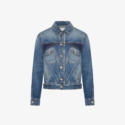 Shop Alexander Mcqueen Twisted Seam Denim Jacket In Washed Blue